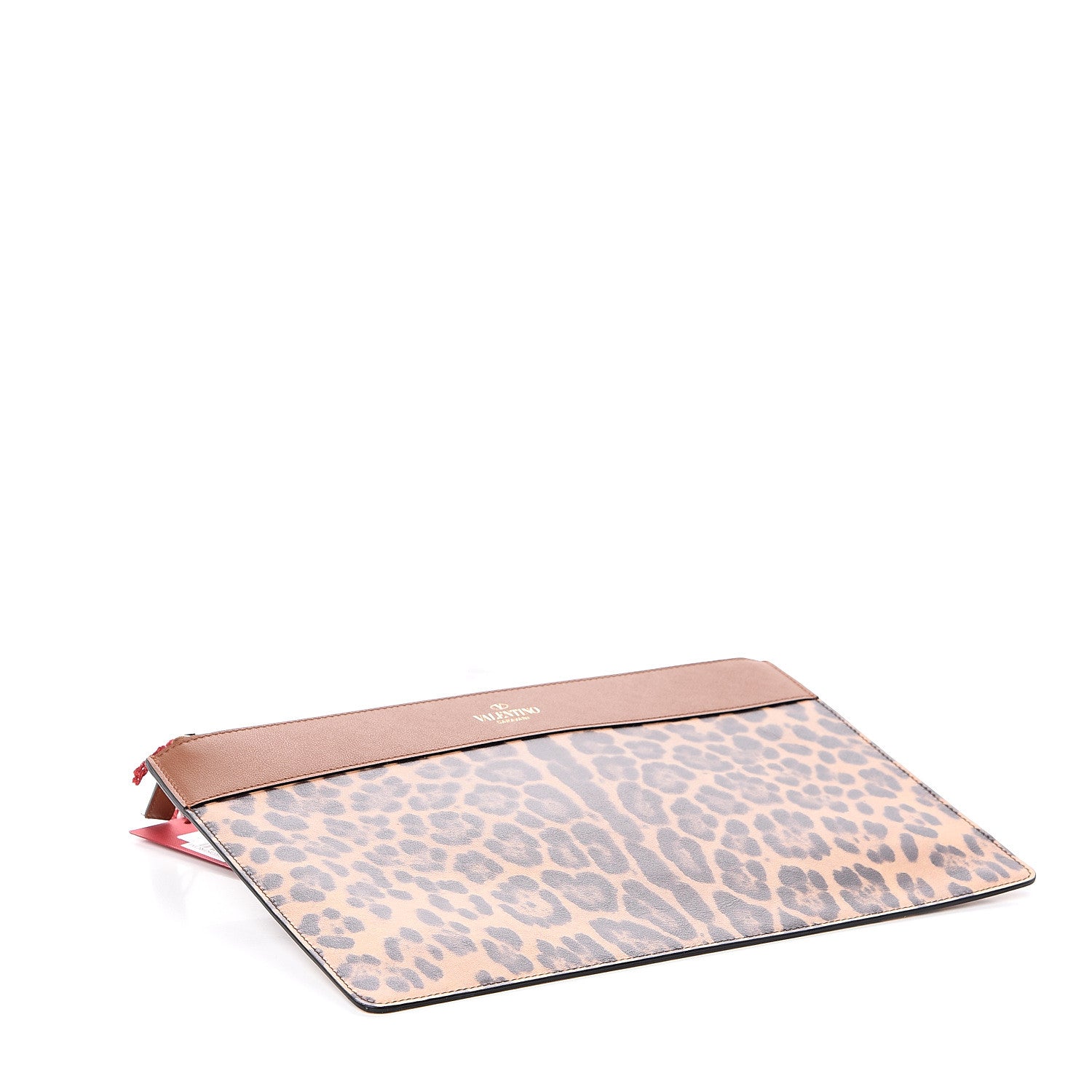 Valentino Garavani Calfskin Leopard Print Large Pouch Tan 3 of 6