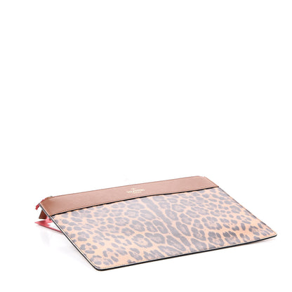 Valentino Garavani Calfskin Leopard Print Large Pouch Tan 3 of 6