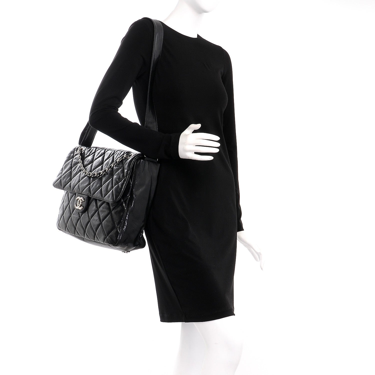 Chanel Glazed Caviar Large Nature Flap Bag Black 2 of 11
