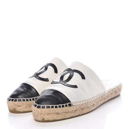 Chanel Iridescent Goatskin CC Espadrille Mules 36 Ivory Black 3 of 13