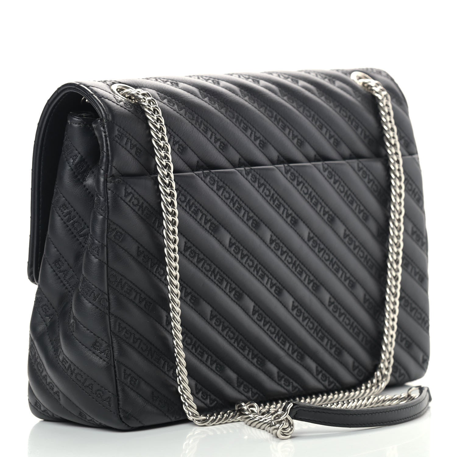 Balenciaga Calfskin Logo Matelasse Large BB Flap Chain Shoulder Bag Black 3 of 11