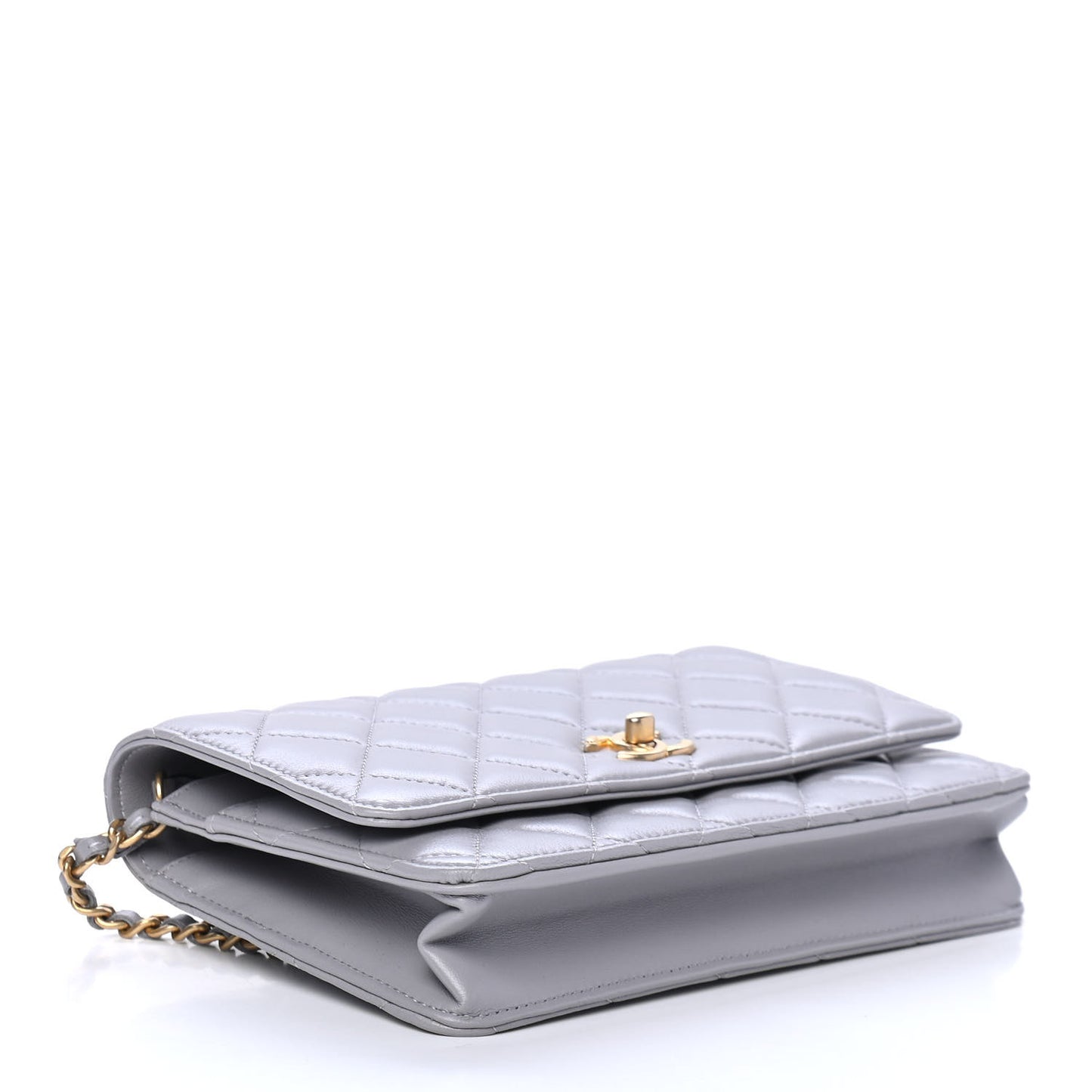 Lambskin Quilted CC Pearl Crush Wallet on Chain WOC Grey