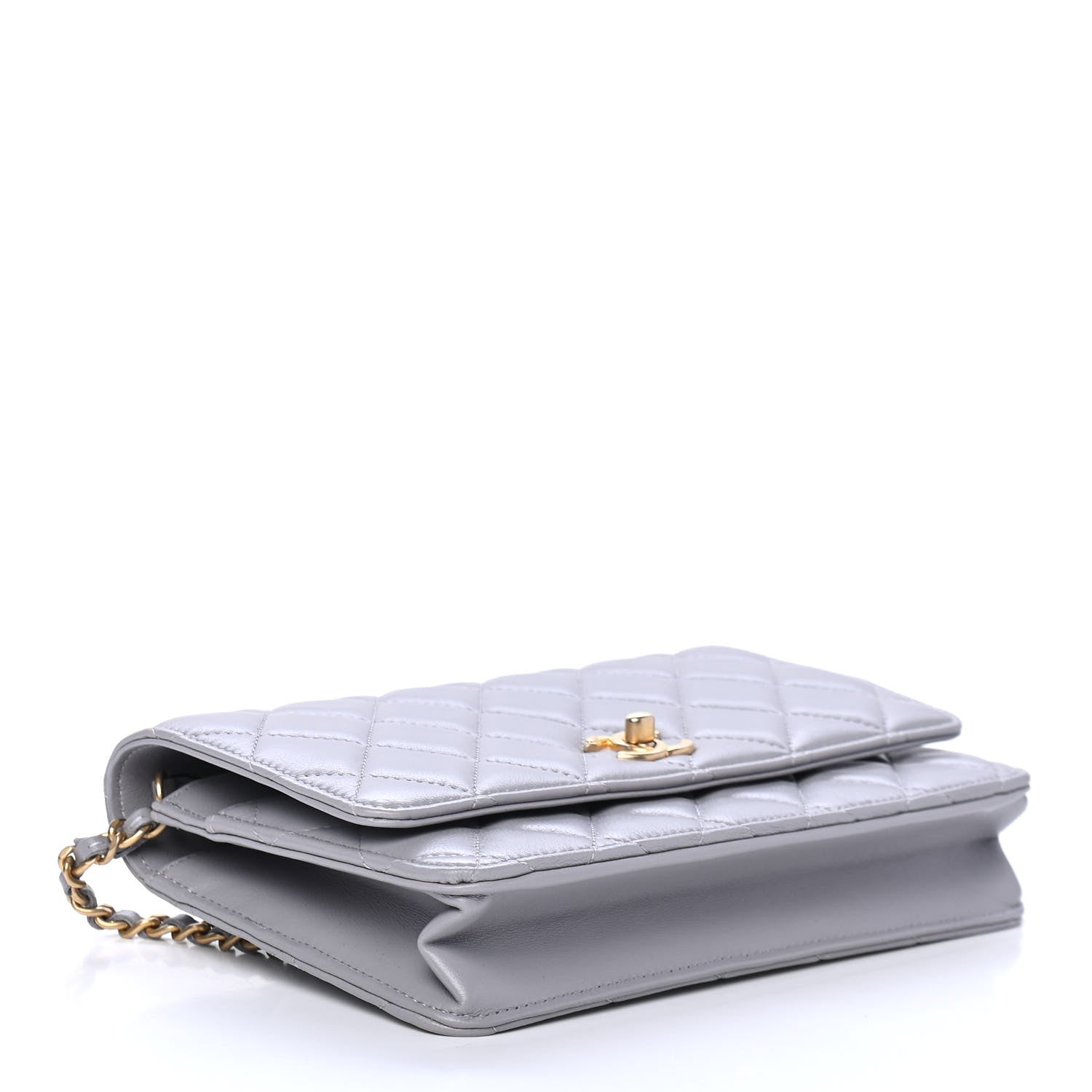 Chanel Lambskin Quilted CC Pearl Crush Wallet on Chain WOC Grey 3 of 4