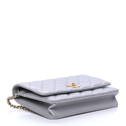 Chanel Lambskin Quilted CC Pearl Crush Wallet on Chain WOC Grey 3 of 4