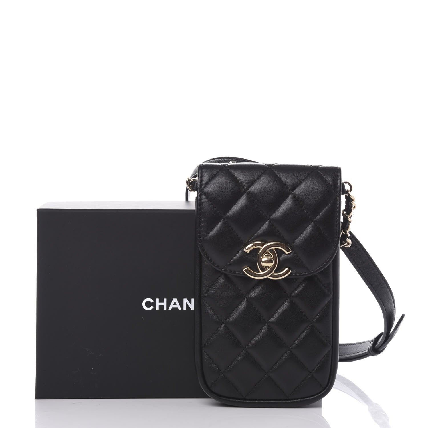 Chanel Lambskin Quilted Phone Chain Clutch Waist Bag Black 12 of 12