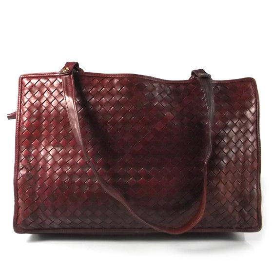Vintage Woven Leather Shoulder Bag Dark Red