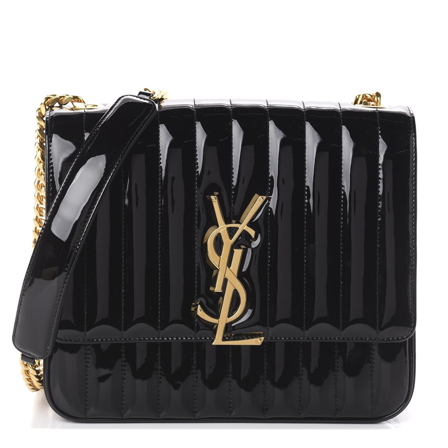 Saint Laurent Patent Matelasse Monogram Large Vicky Chain Bag Black 1 of 10