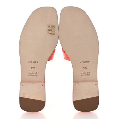 Hermes Lizard Oran Sandals 38.5 Orange Synthetique 7 of 11