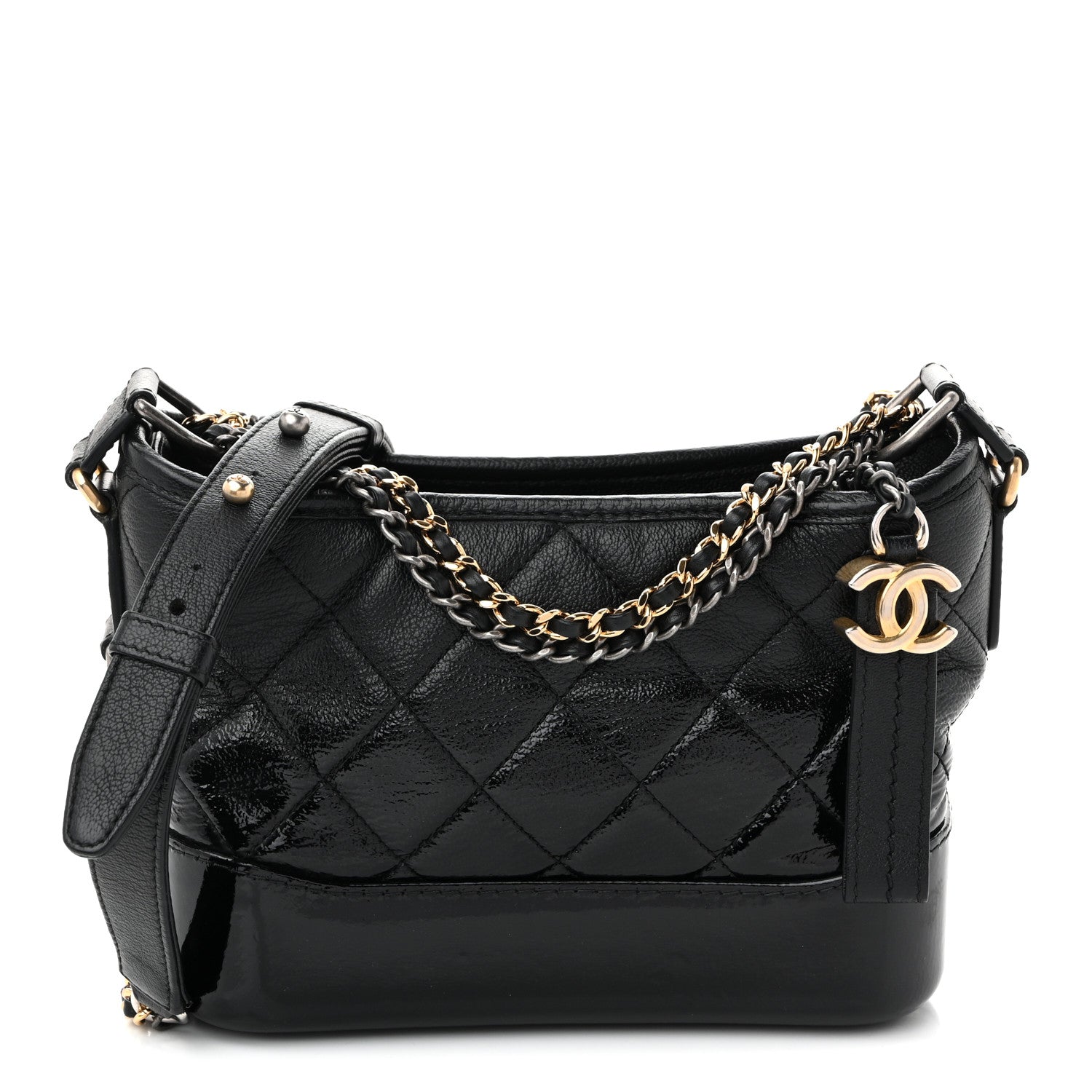 Chanel Patent Goatskin Quilted Small Gabrielle Hobo Black 1 of 9