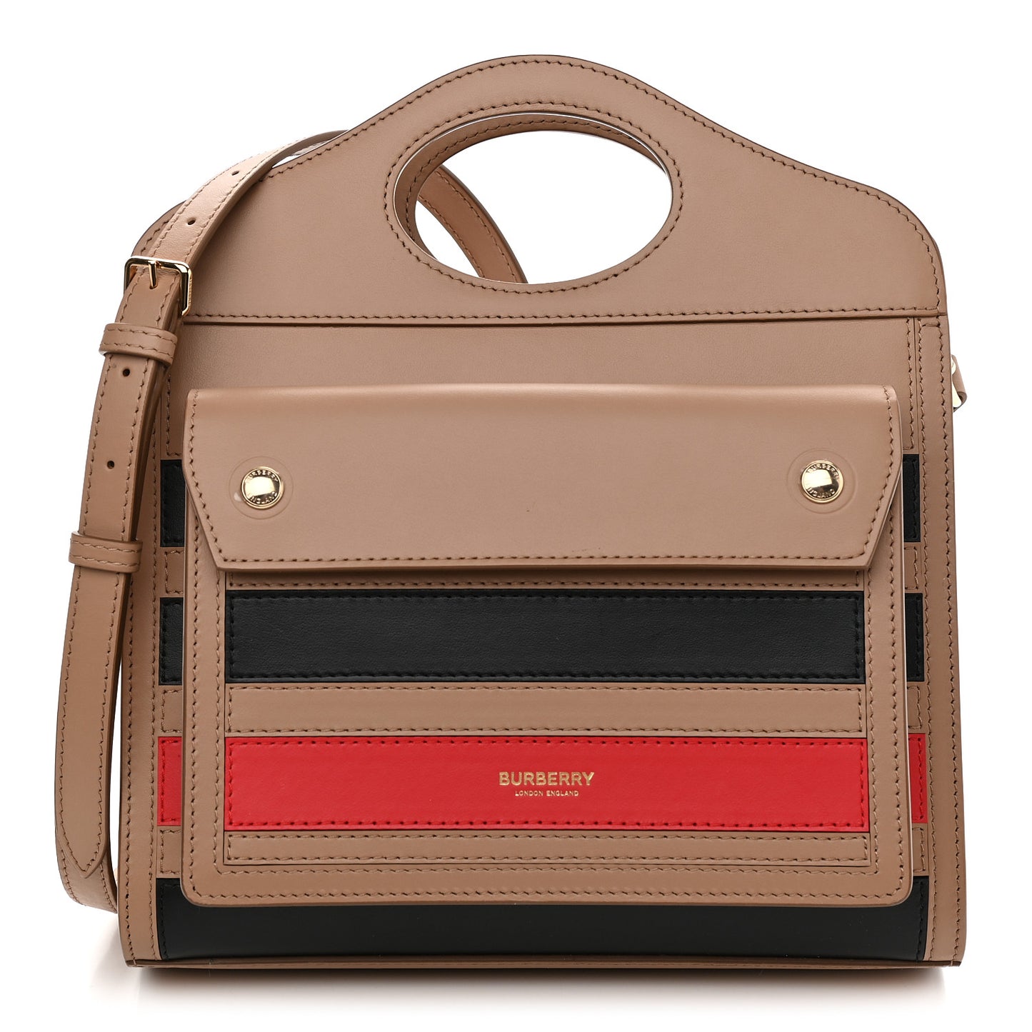 Smooth Calfskin Striped Mini Pocket Bag Camel