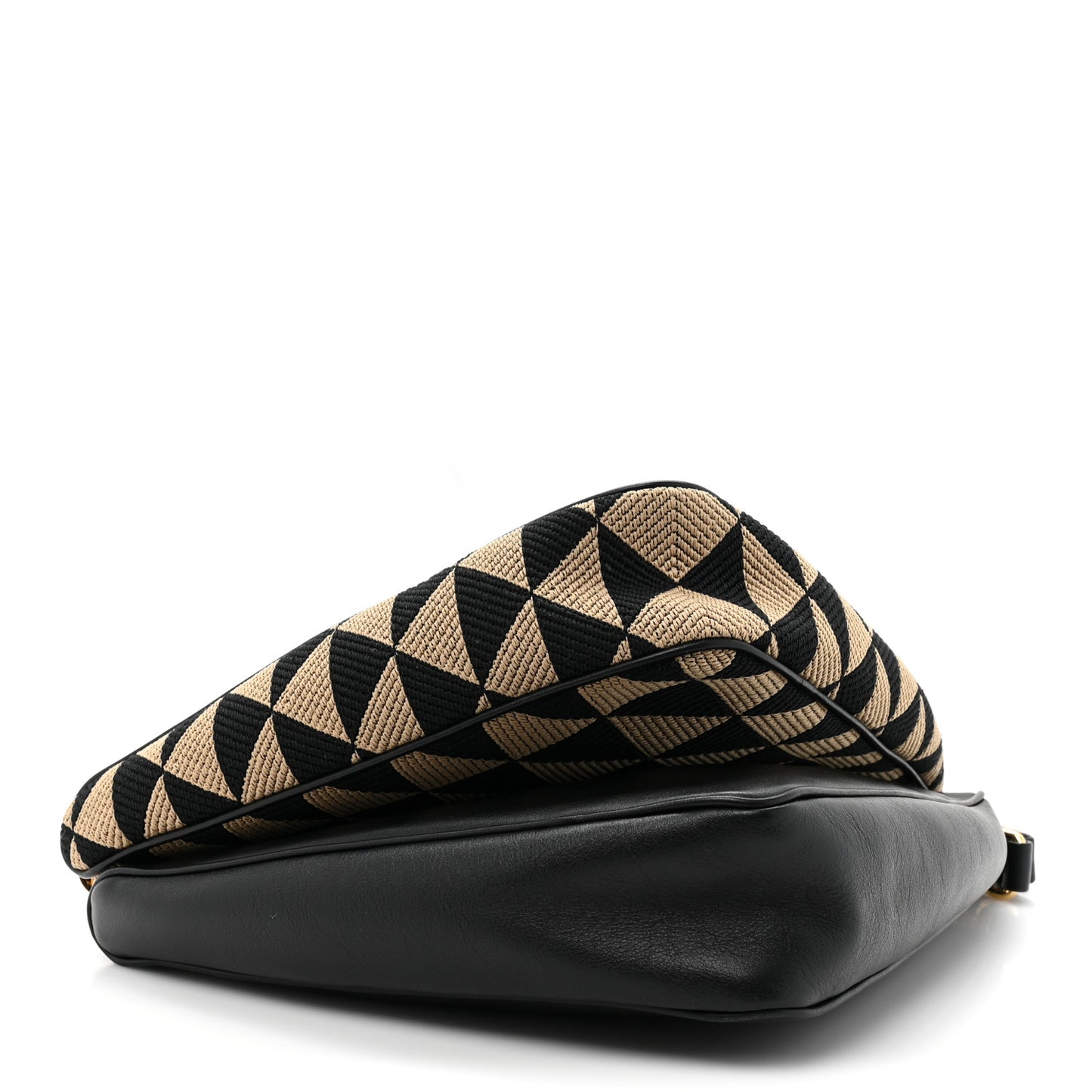 Jacquard Calfskin Triangolo Symbole Embroidered Mini Triangle Double Bag Black Corda
