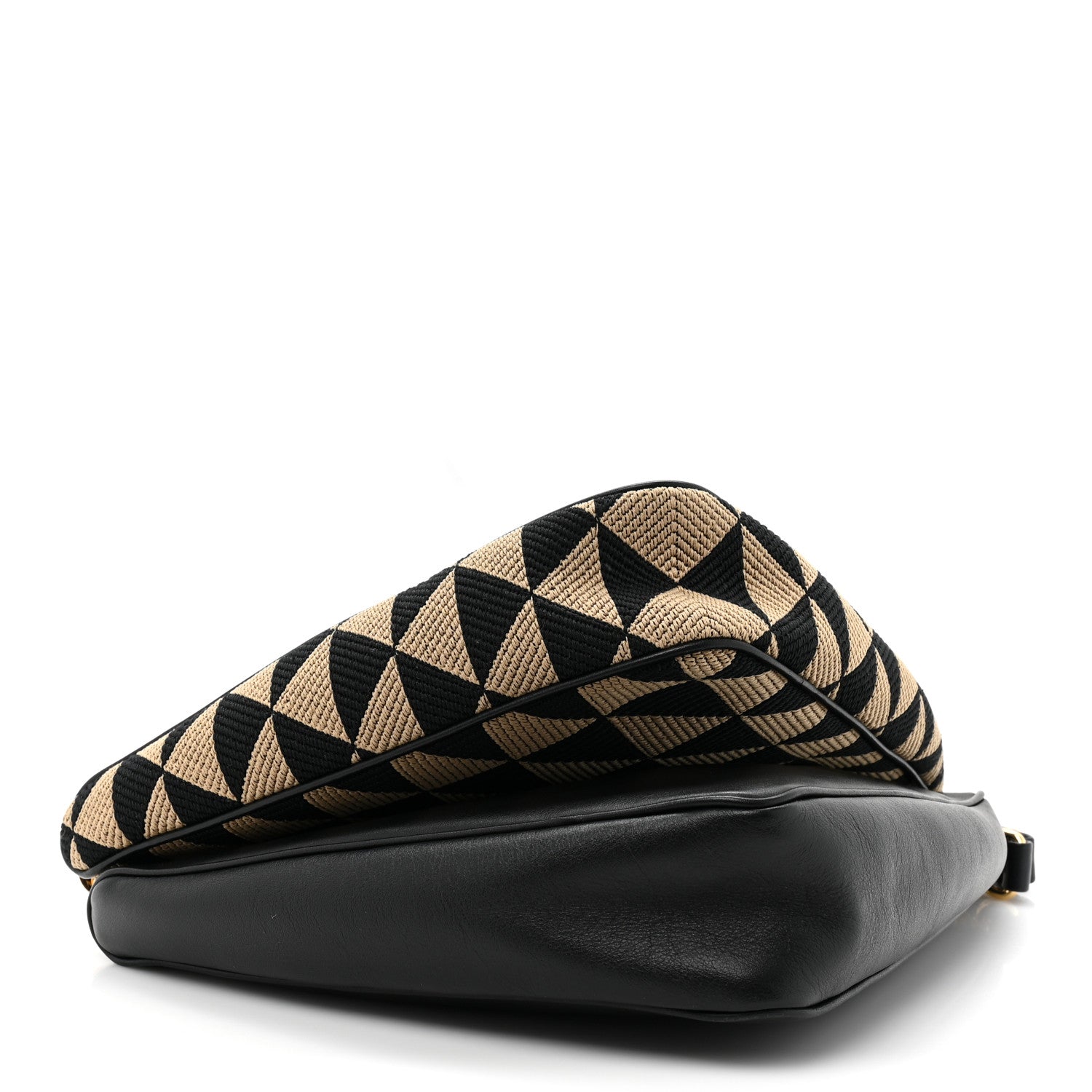Prada Jacquard Calfskin Triangolo Symbole Embroidered Mini Triangle Double Bag Black Corda 4 of 8
