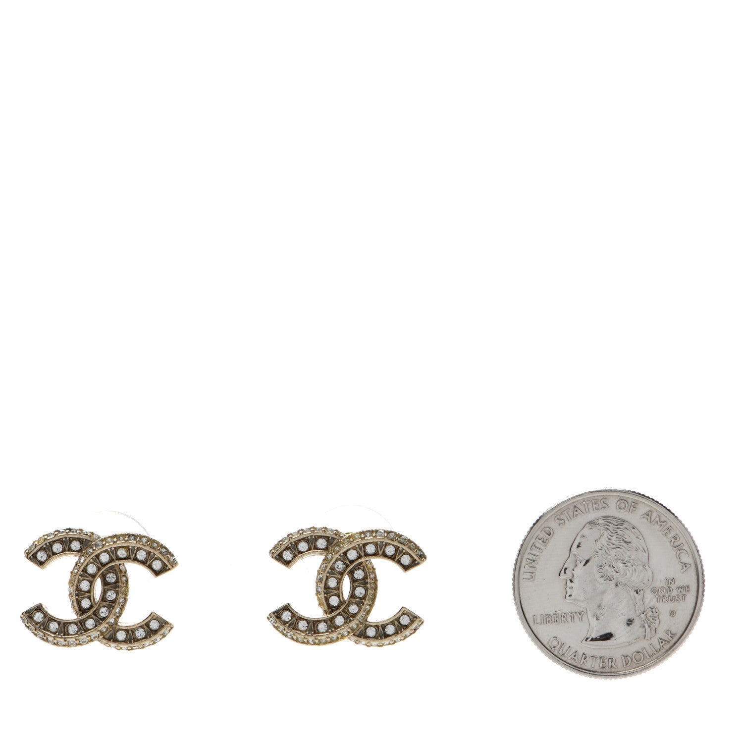 Chanel Crystal Timeless CC Earrings Light Gold 2 of 6