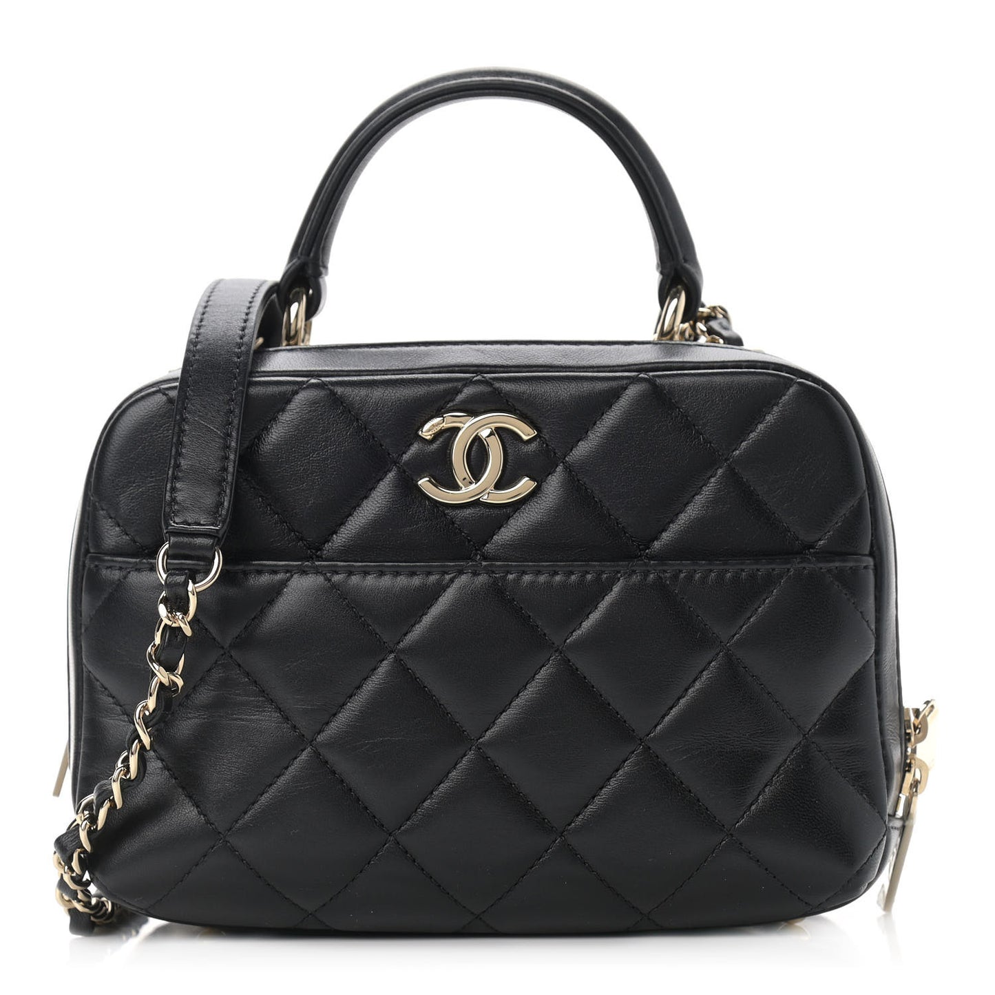 Lambskin Quilted Small Trendy CC Bowling Bag Black