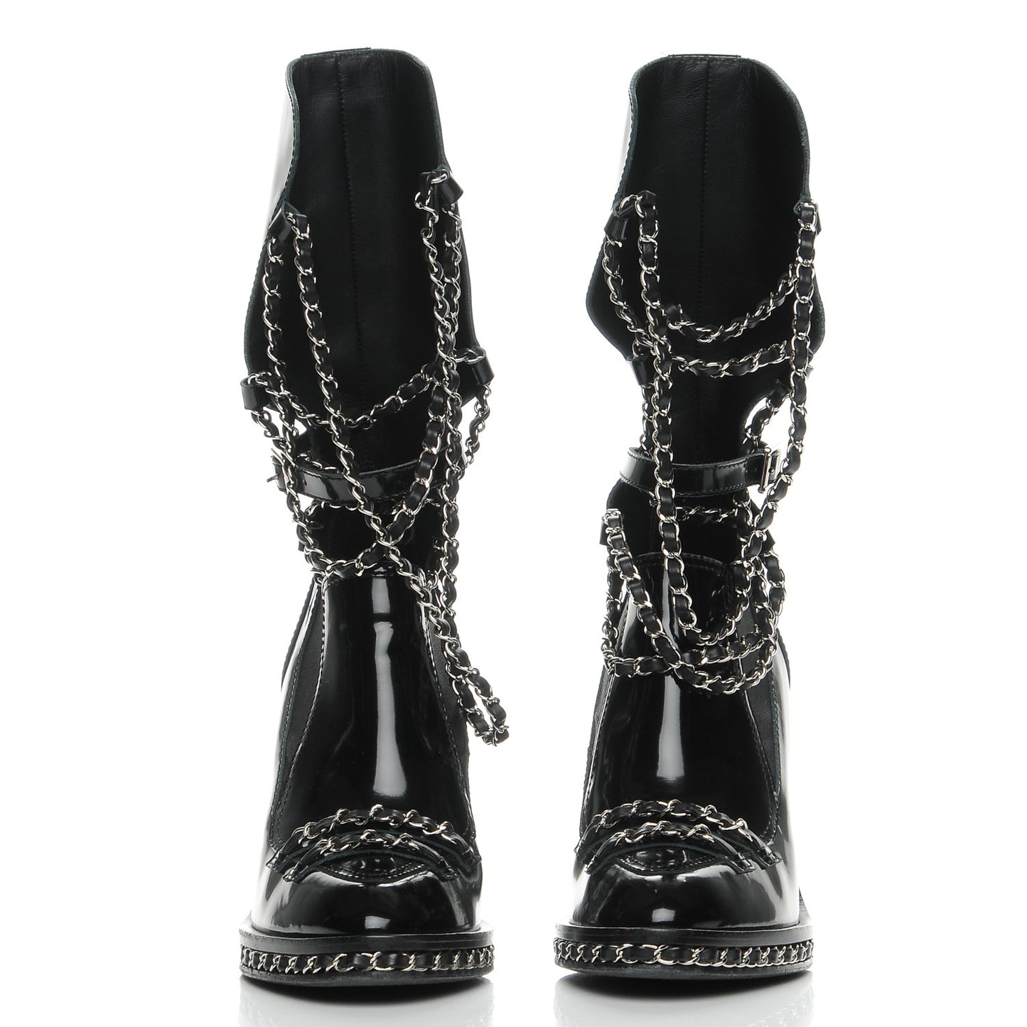 Patent Chained Tall Combat Boots 39 Black