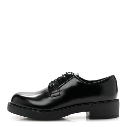 Prada Spazzolato Lace Up 50mm Loafers 38 Black 1 of 10