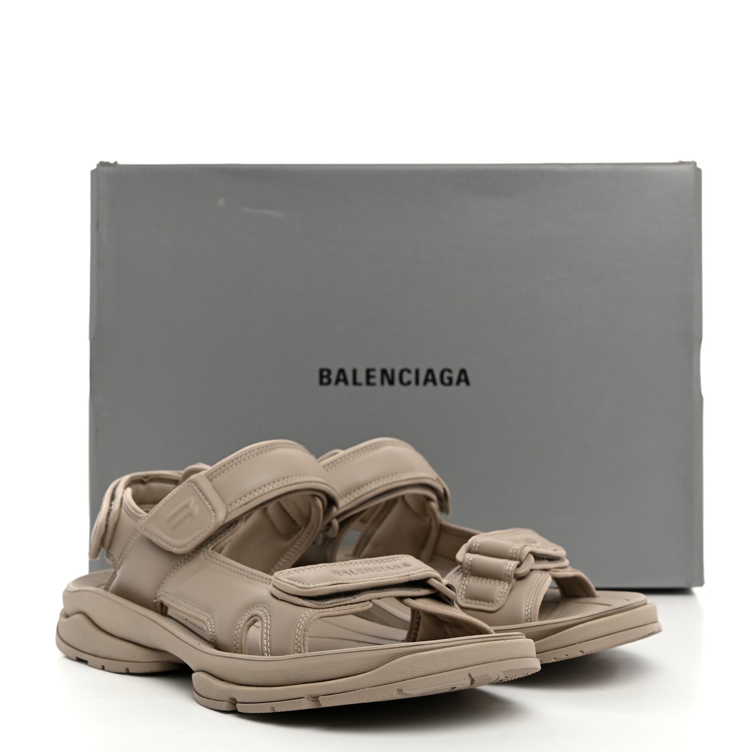 Balenciaga Fake Leather Mens Tourist Sandals 42 Taupe 1585612
