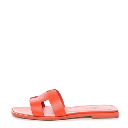 Hermes Calfskin Oran Sandals 38 Coquelicot 1 of 9