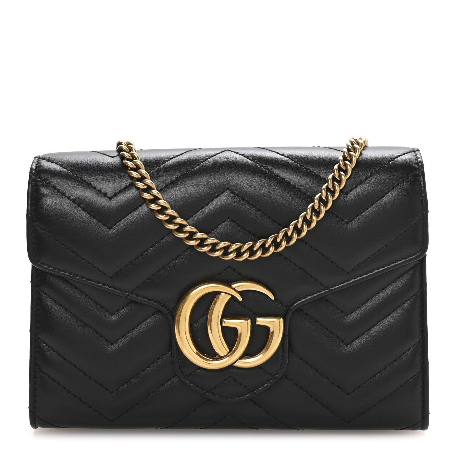 Gucci Calfskin Matelasse GG Marmont Chain Wallet Black 1 of 11