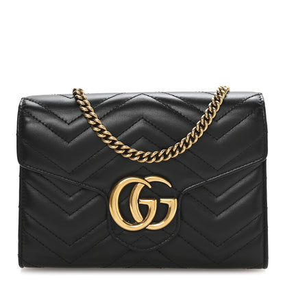 Gucci Calfskin Matelasse GG Marmont Chain Wallet Black 1 of 11