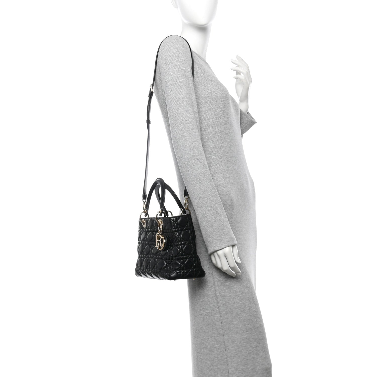 Christian Dior Lambskin Cannage Medium Lady Dior Black 2 of 13