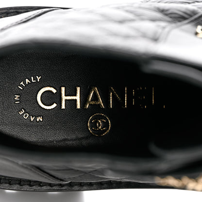 Chanel Shiny Calfskin Quilted Lace Up Combat Boots 37 Black 7 of 13
