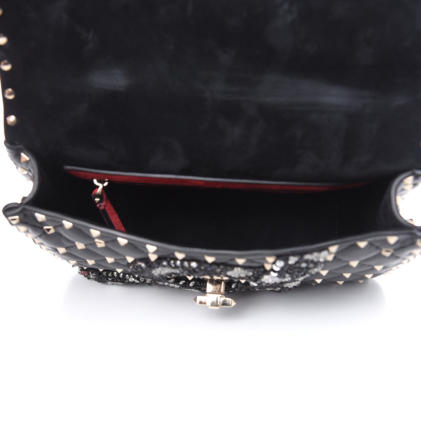 Lambskin Sequin Snake Medium Rockstud Spike Shoulder Bag Black