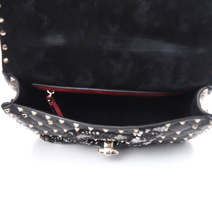Valentino Garavani Lambskin Sequin Snake Medium Rockstud Spike Shoulder Bag Black 5 of 14
