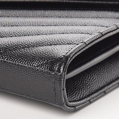 Saint Laurent Grain De Poudre Matelasse Chevron Monogram Chain Wallet Black 6 of 10