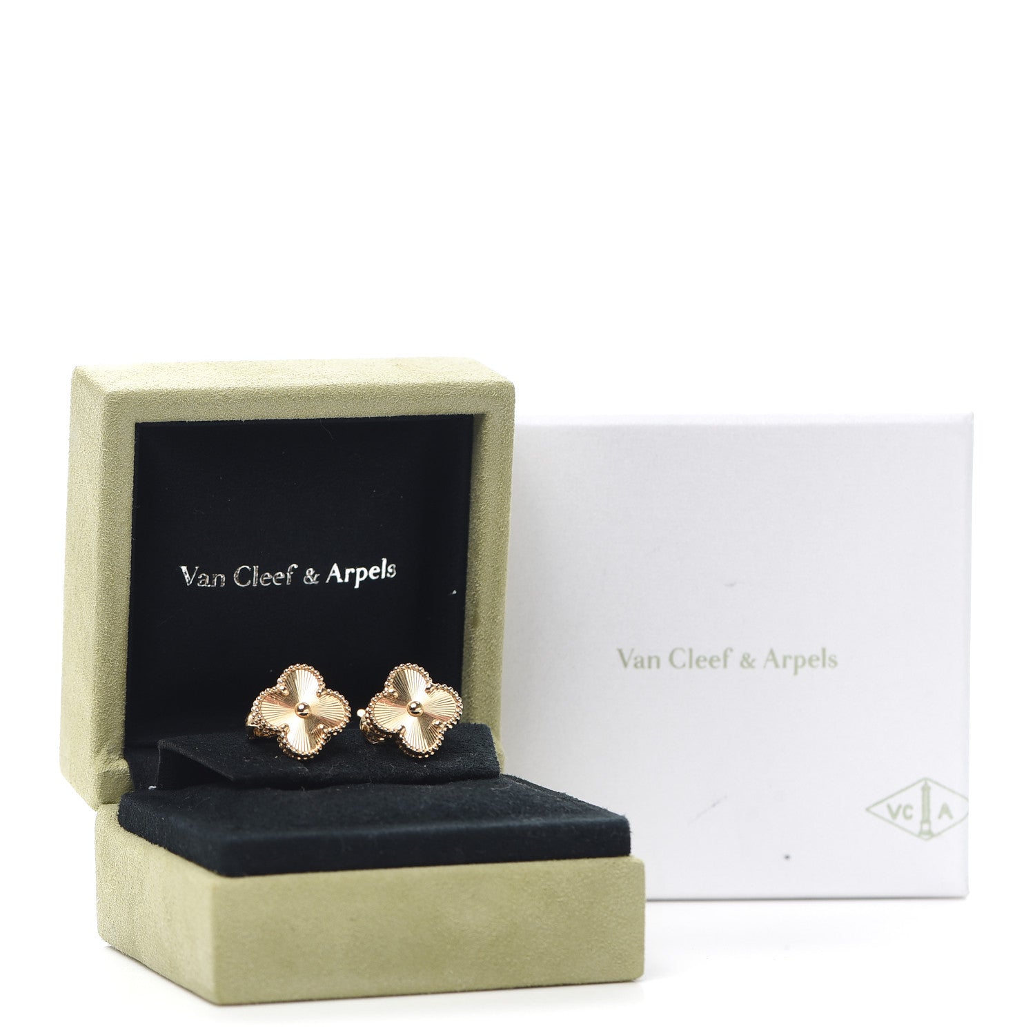 Van Cleef & Arpels 18K Yellow Gold Guilloche Vintage Alhambra Earrings 6 of 6