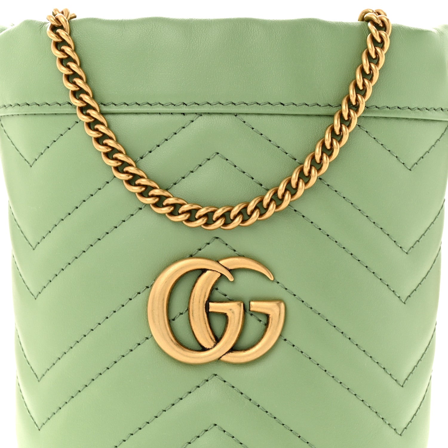 Gucci Calfskin Matelasse Chevron Mini GG Marmont 2.0 Bucket Bag Salamander Green 8 of 11