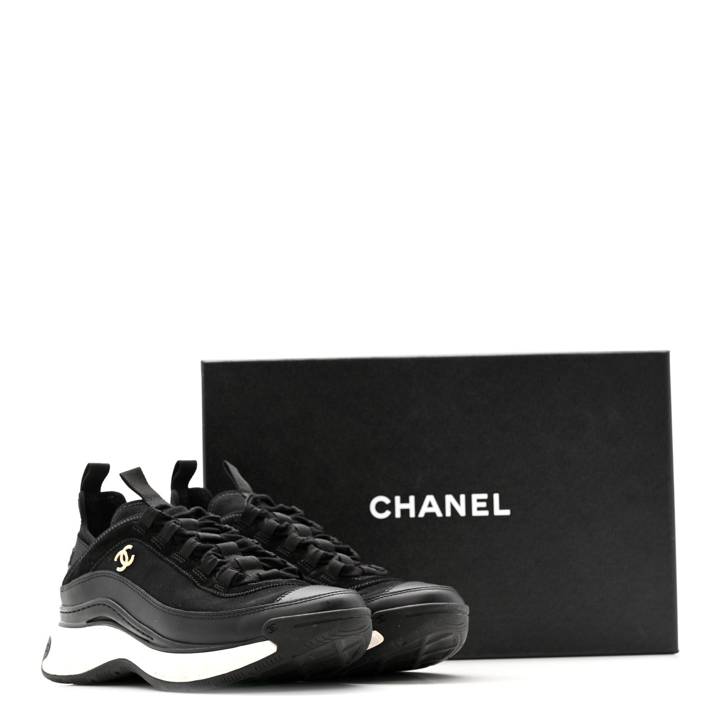 Velvet Calfskin Mixed Fibers CC Sneakers 38 Black