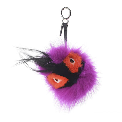 Fendi Fox Mink Goat Fur Oret Monster Bag Bug Charm Orchid Black 1 of 2