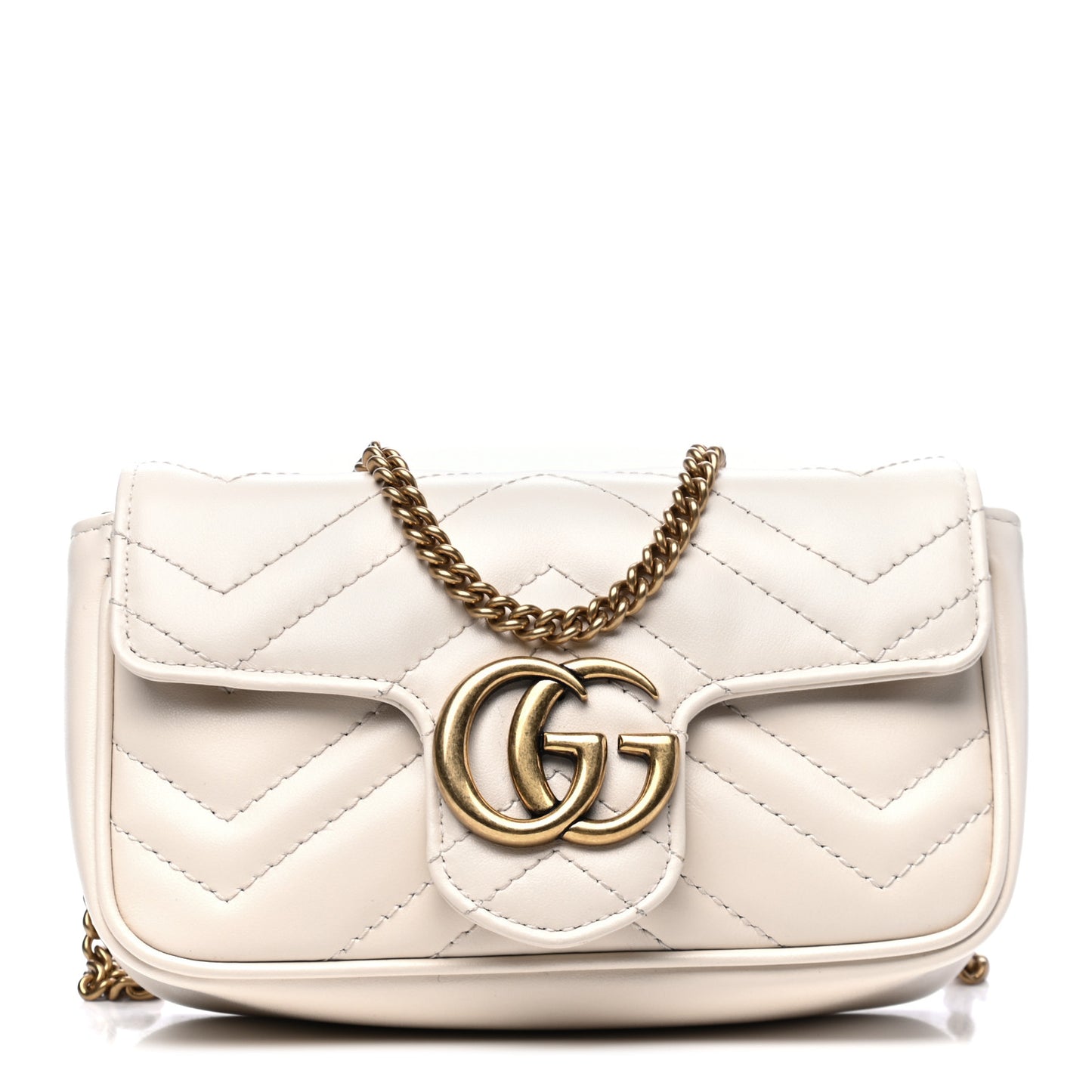 Calfskin Matelasse Super Mini GG Marmont Shoulder Bag White