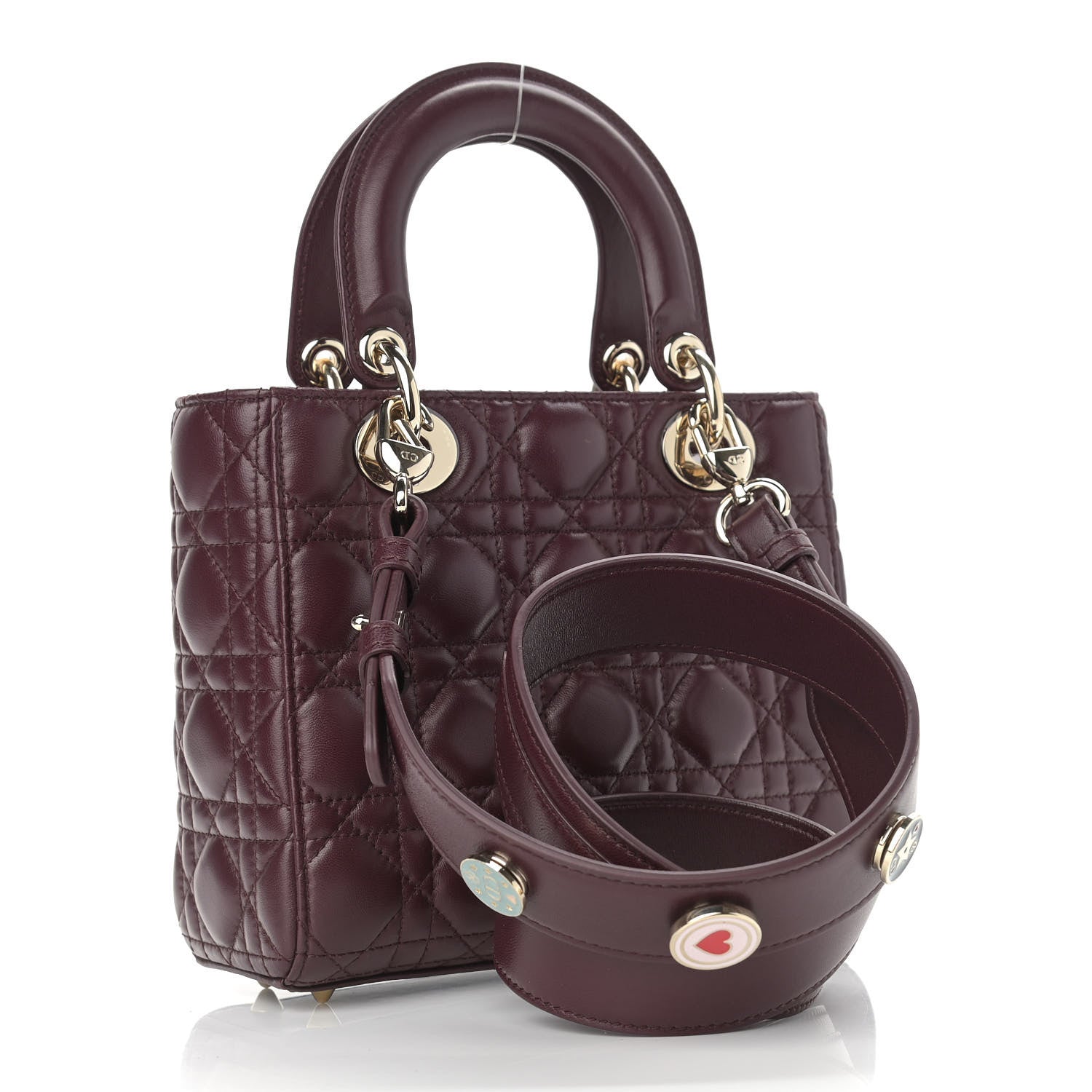 Christian Dior Lambskin Cannage Small Lucky Badges My Lady Dior Burgundy 3 of 10