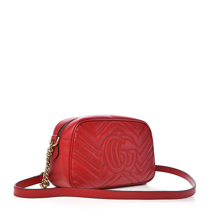 Gucci Calfskin Matelasse Small GG Marmont Chain Shoulder Bag Hibiscus Red 3 of 12