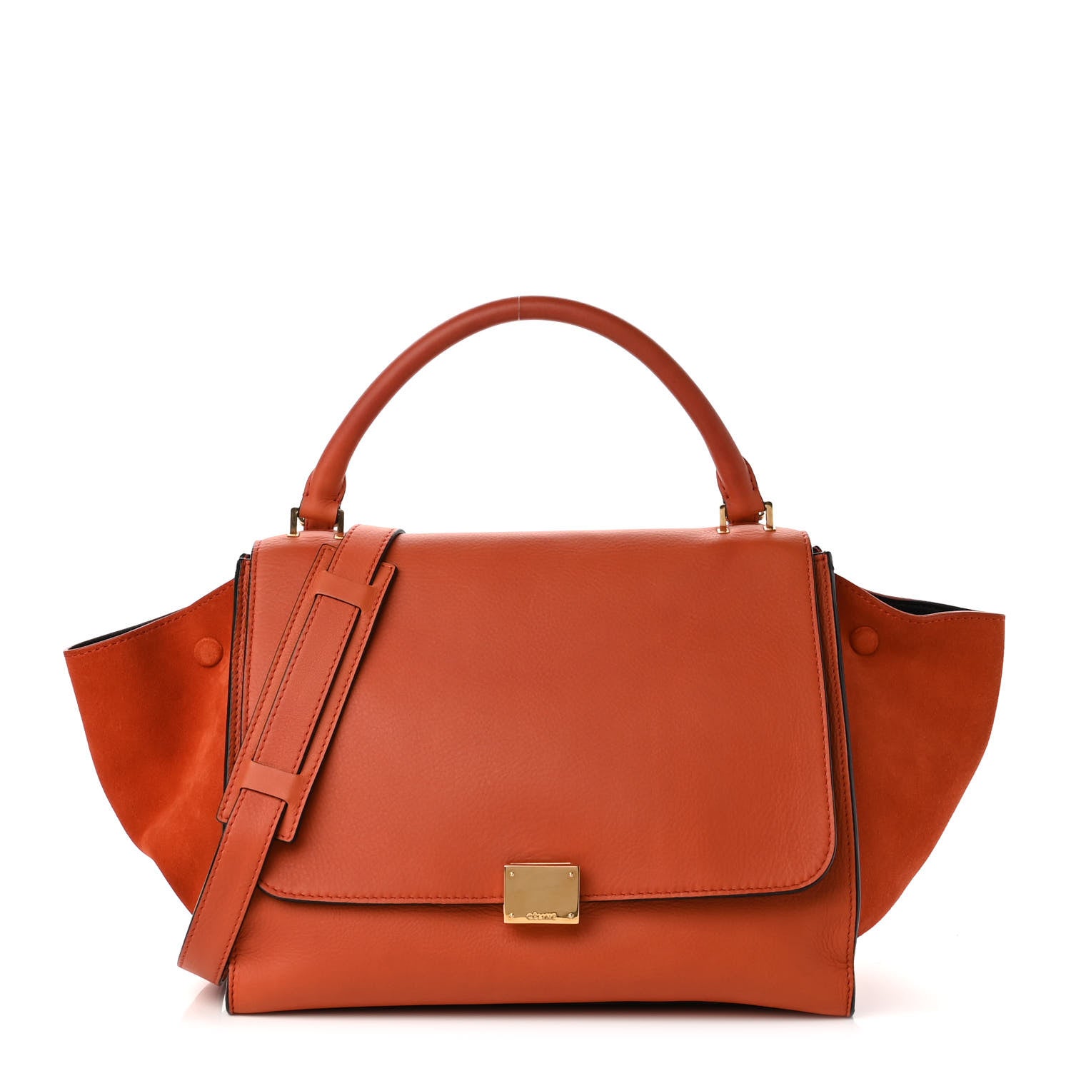 Celine Calfskin Suede Medium Trapeze Orange 1 of 9