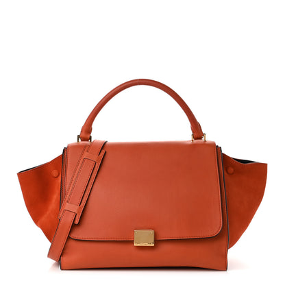 Celine Calfskin Suede Medium Trapeze Orange 1 of 9