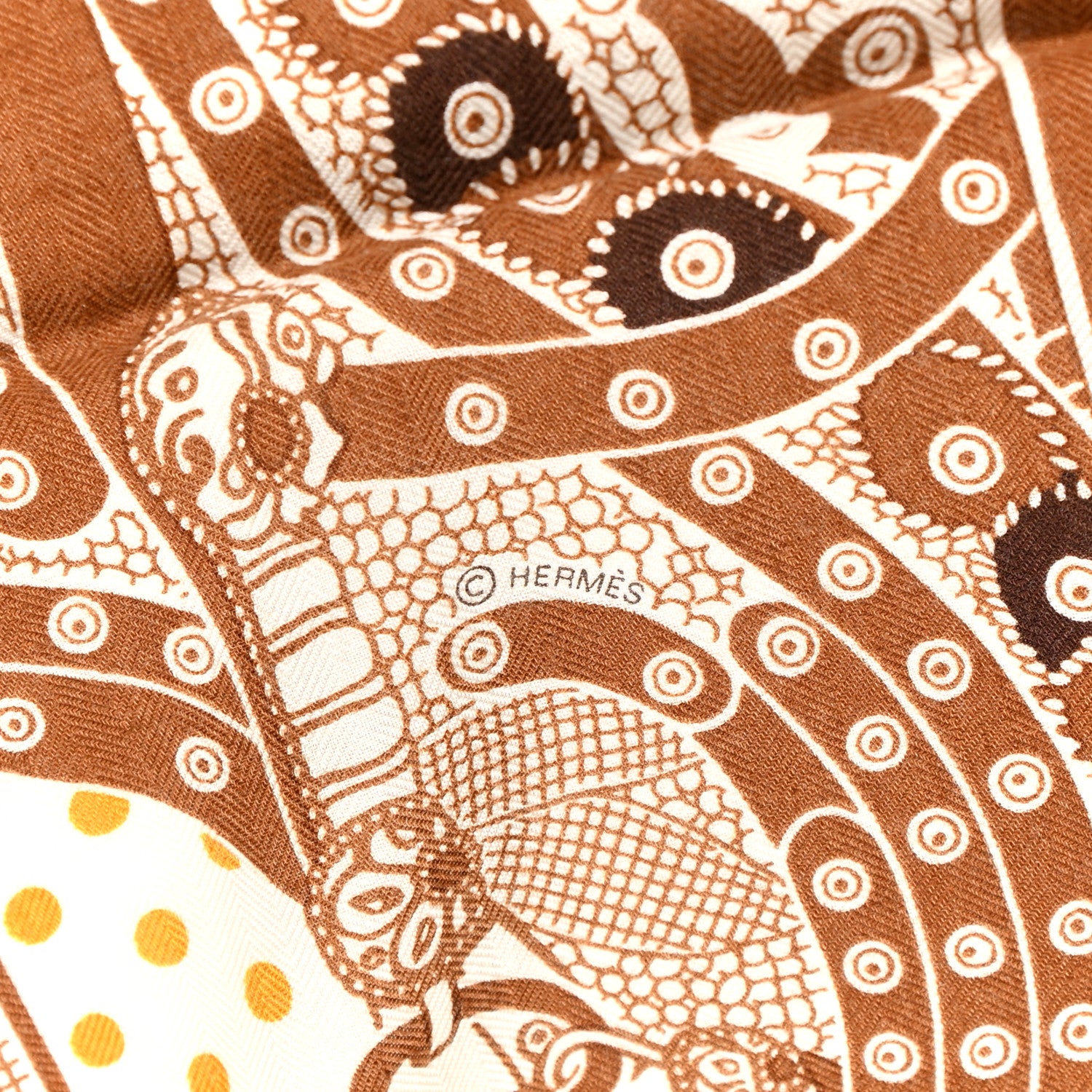 Hermes Cashmere Silk Selle De Dignitaire Shawl 140 Curry Camel White 4 of 5