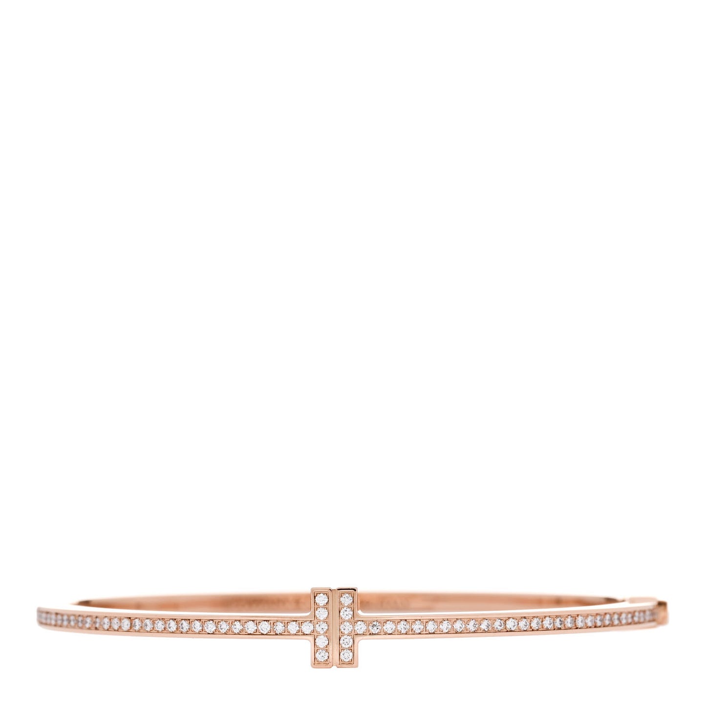 18K Rose Gold Diamond T Hinged Wire Bangle Bracelet