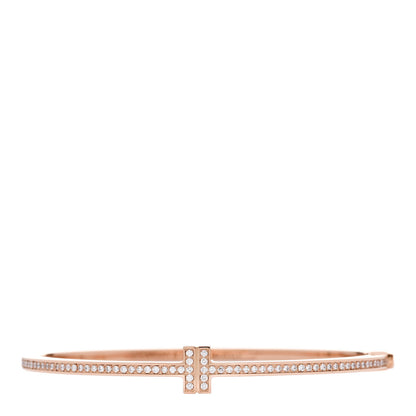 Tiffany 18K Rose Gold Diamond T Hinged Wire Bangle Bracelet 1 of 4