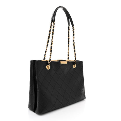 Chanel Lambskin Quilted Signature Plate Large Shopping Tote Black 3 of 10