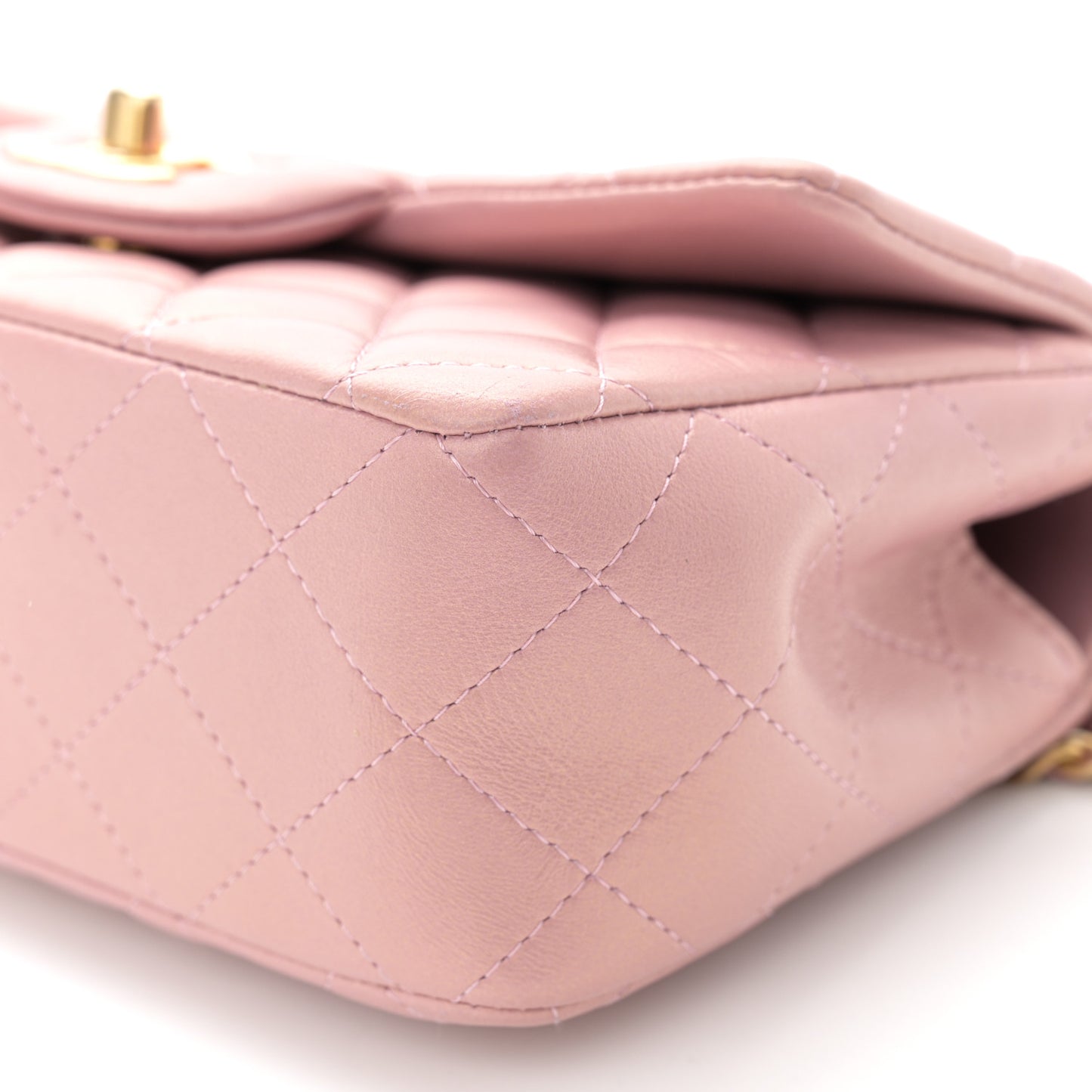 Iridescent Lambskin Quilted Mini Top Handle Rectangular Flap Pink