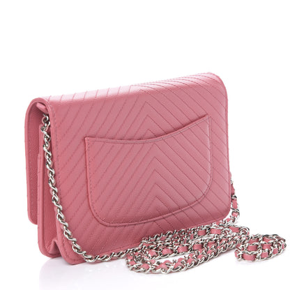 Chanel Caviar Chevron Quilted Wallet On Chain WOC Pink 2 of 12