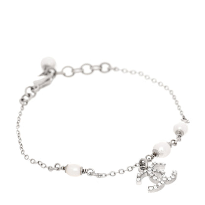 Chanel Crystal Pearl CC Bracelet Silver 1 of 5