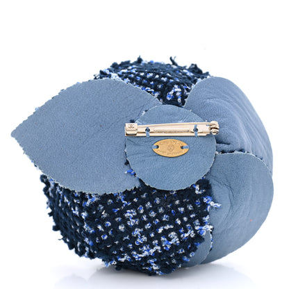 Chanel Tweed Lambskin Camellia Pearl Brooch Navy Black White 3 of 5