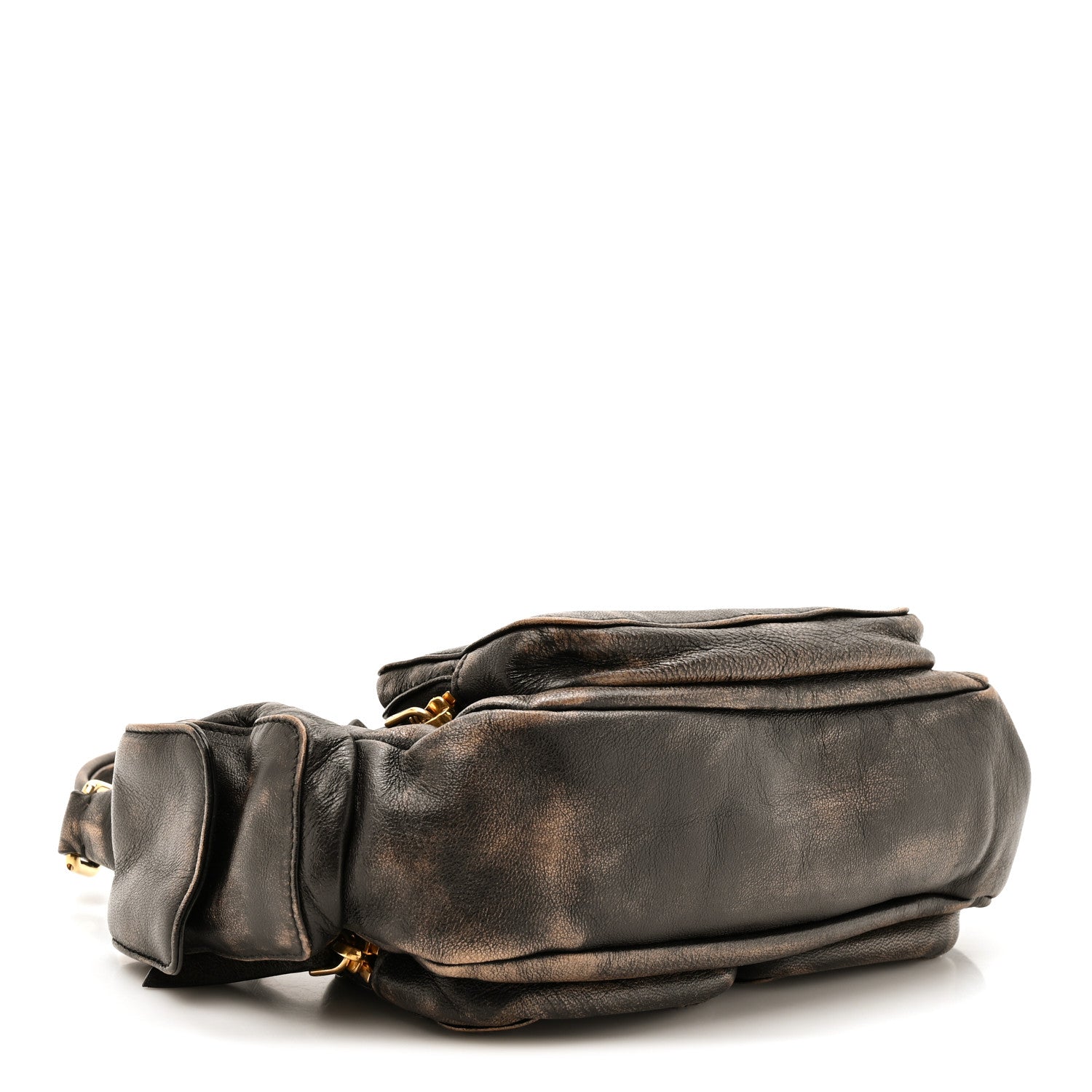 Miu Miu Distressed Nappa Pocket Bag Sand Coffee 1915788 – FASHIONPHILE