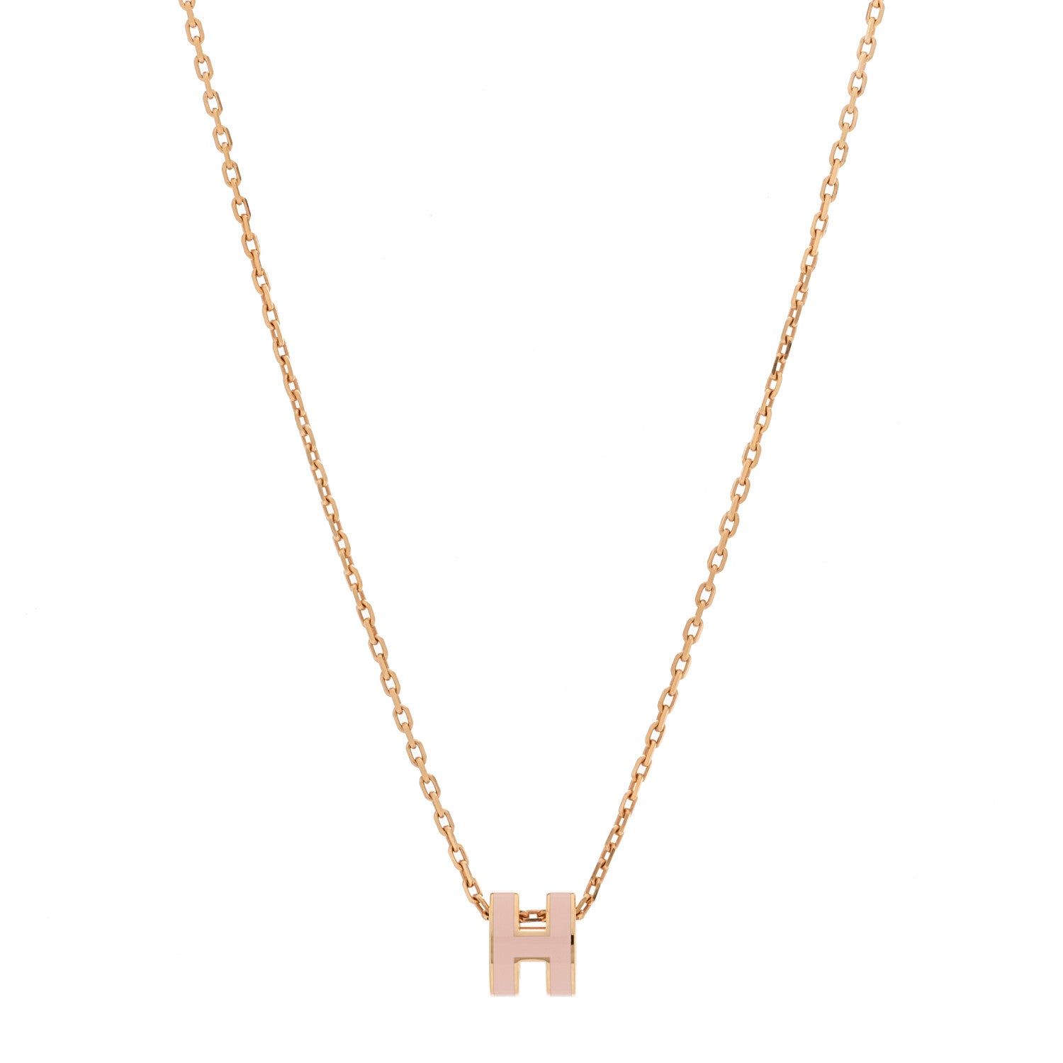 Hermes Lacquered Rose Gold Mini Pop H Pendant Necklace Rose Dragee 1 of 5