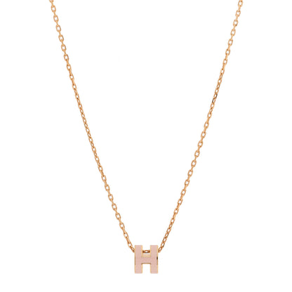 Hermes Lacquered Rose Gold Mini Pop H Pendant Necklace Rose Dragee 1 of 5