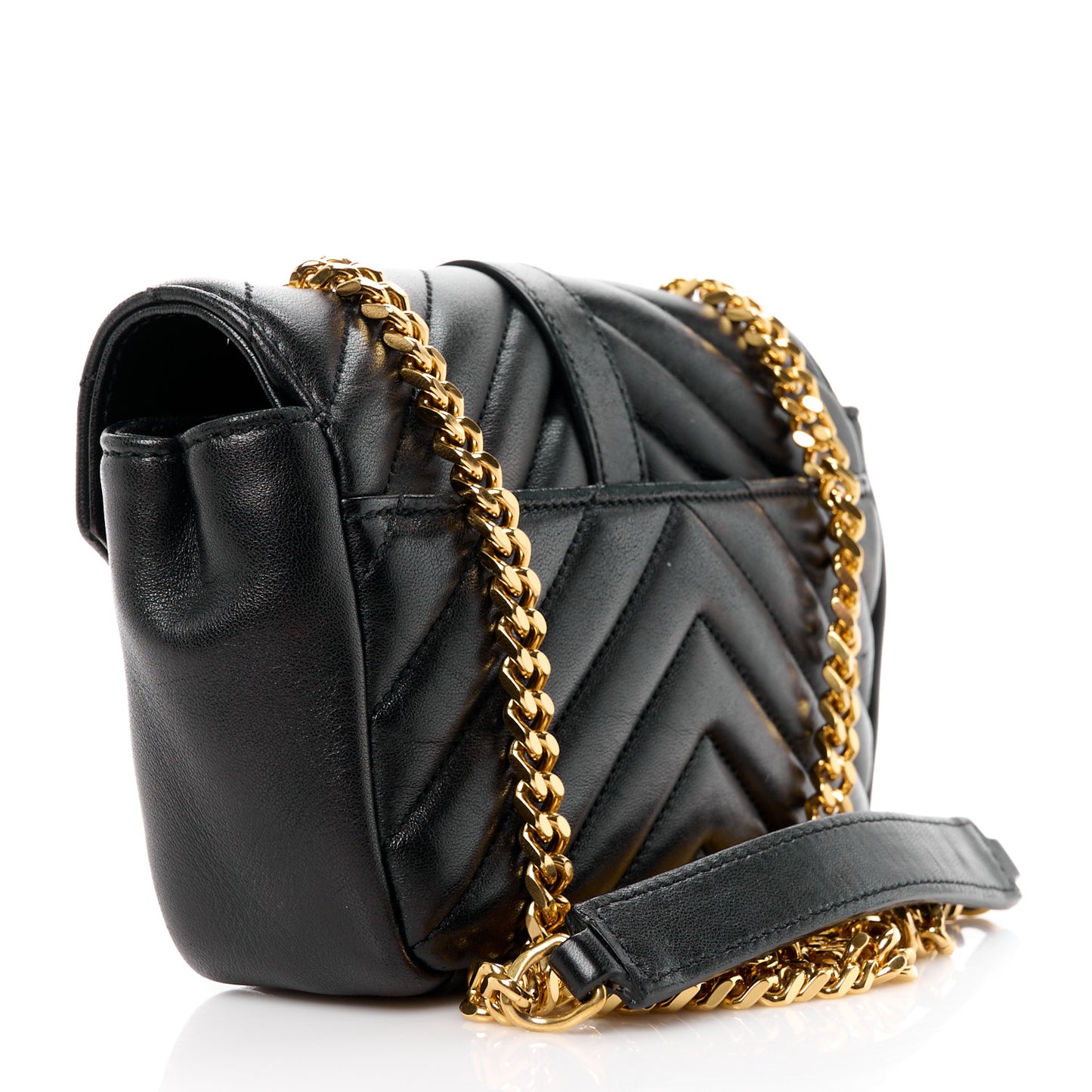 Sheepskin Matelasse Chevron Monogram Classic Baby Chain Bag Black